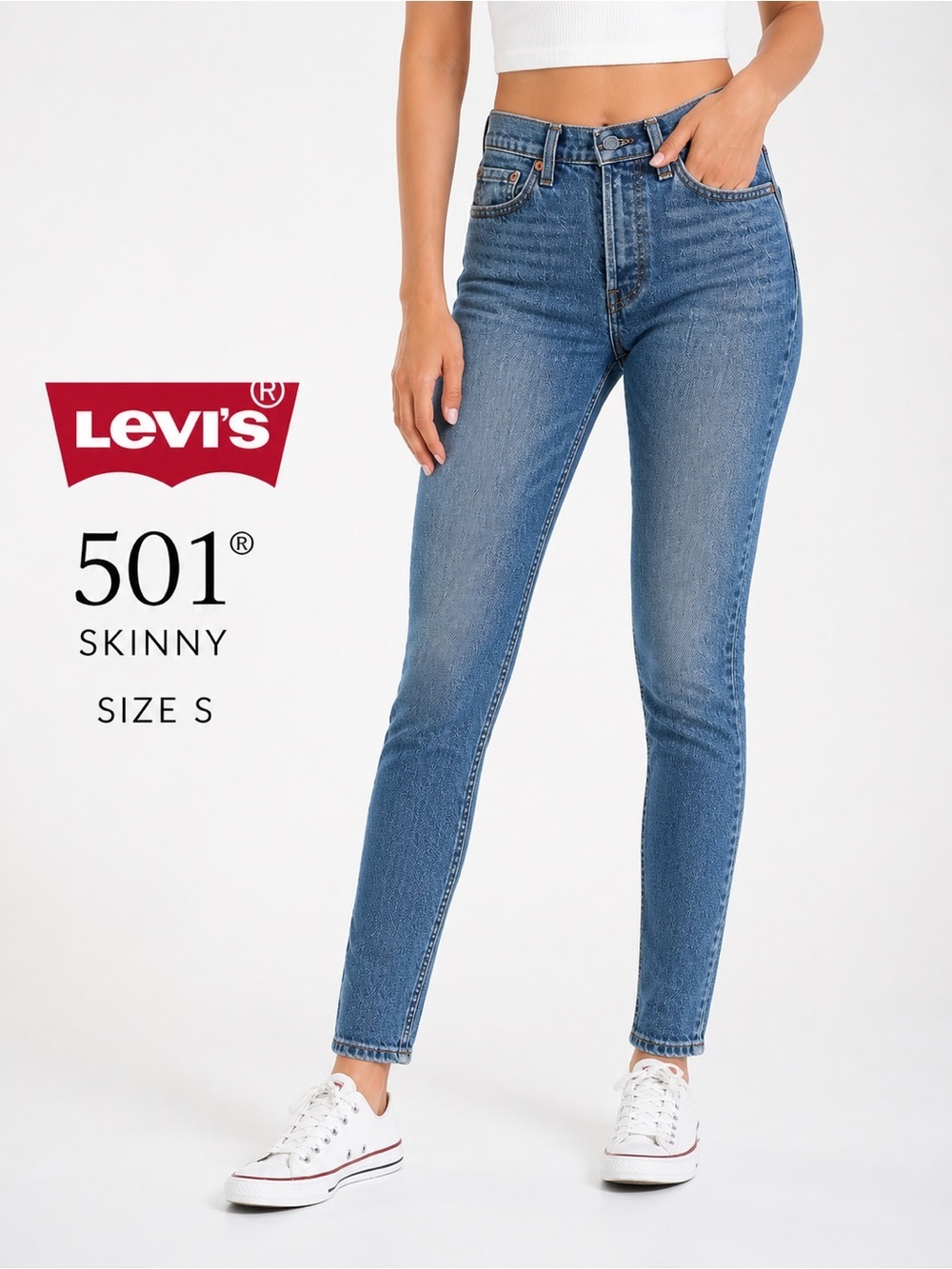 Levi’s 501 Skinny Jeans Size S Blue Wash Button Fly Classic Denim